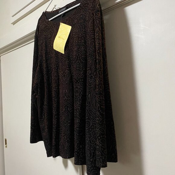 NWT - Dialogue long sleeve, brown tunic w/gold designs, size 3X - Picture 5 of 13